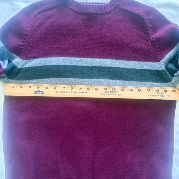 Eddie Bauer Mens Sweater Jersey Medium Crew Neck Maroon Stripes Preppy Read - Picture 7 of 7